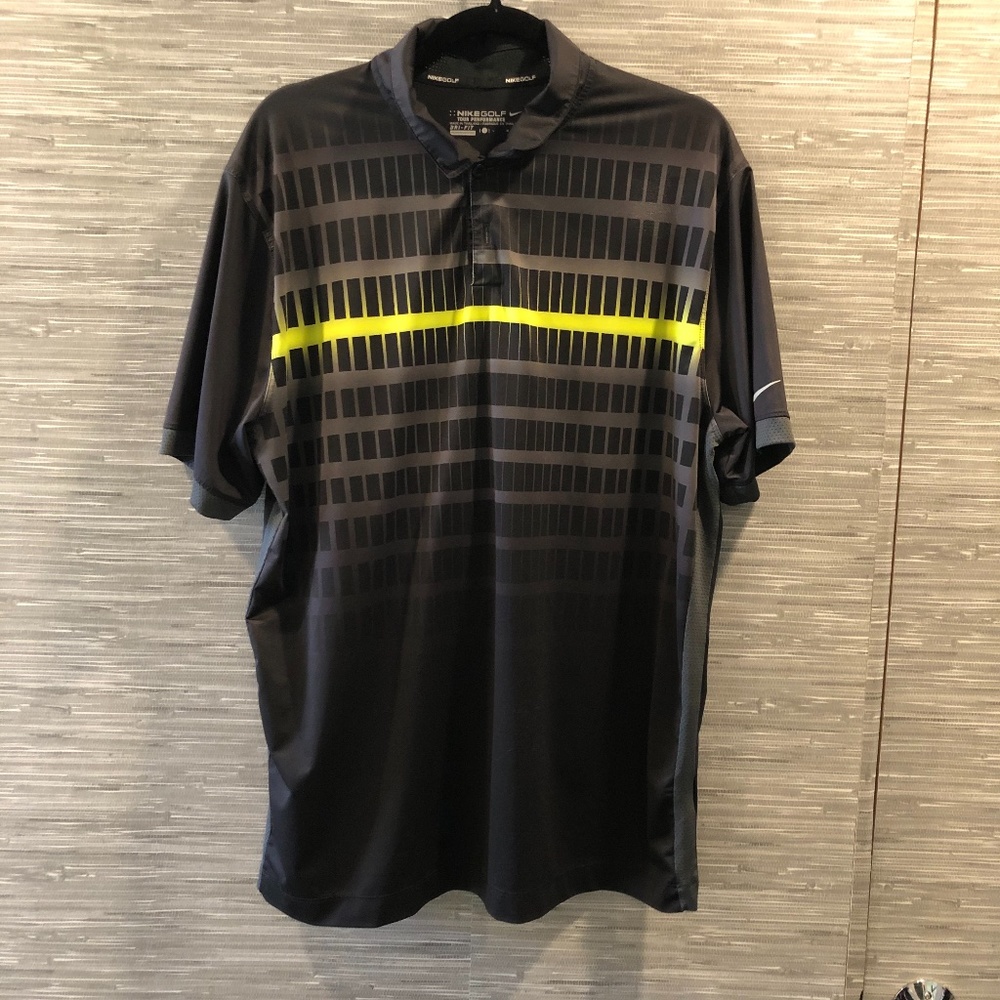 Black & Lime Green Nike Golf Shirt Dri-Fit L  NWOT